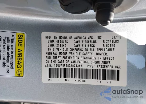 2012 Acura Tl 3.5 from USA, damaged, VIN 19UUA8F28CA024343